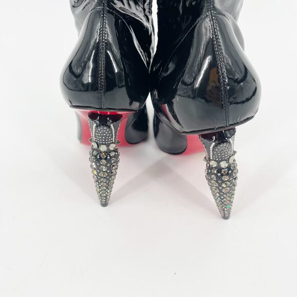NWOB Christian Louboutin Lipstrass Black Patent Leather Thigh High Boots EU 38.5 - Picture 7 of 11